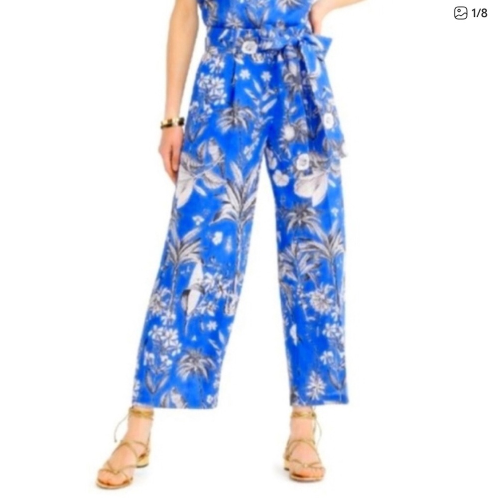 J Crew floral linen wide leg cropped pants - Picture 1 of 8